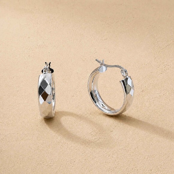 Museori Jewelry - Museori Sterling Silver Faceted Hoop Earrings Small Stackable